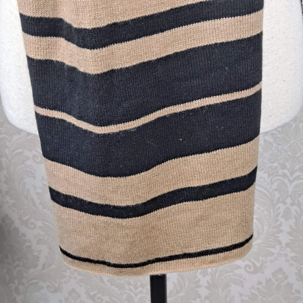Caramel and Black Striped Knit Oblong Scarf EUC